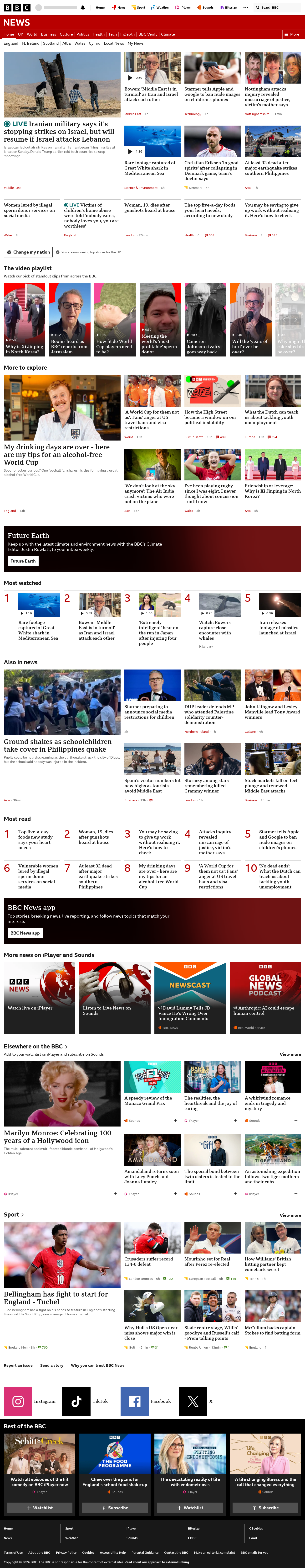 BBC News snapshot from Monday, 8 June 2026 at 14:00