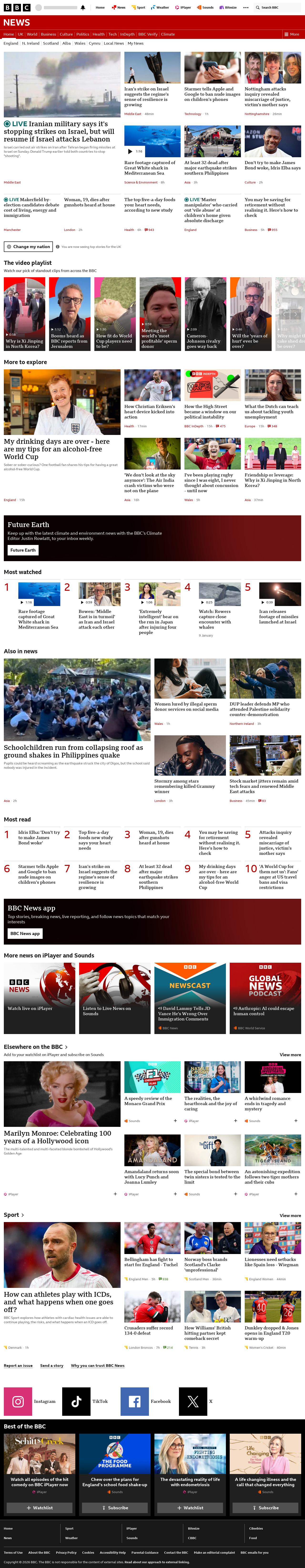 BBC News snapshot from Monday, 8 June 2026 at 16:00