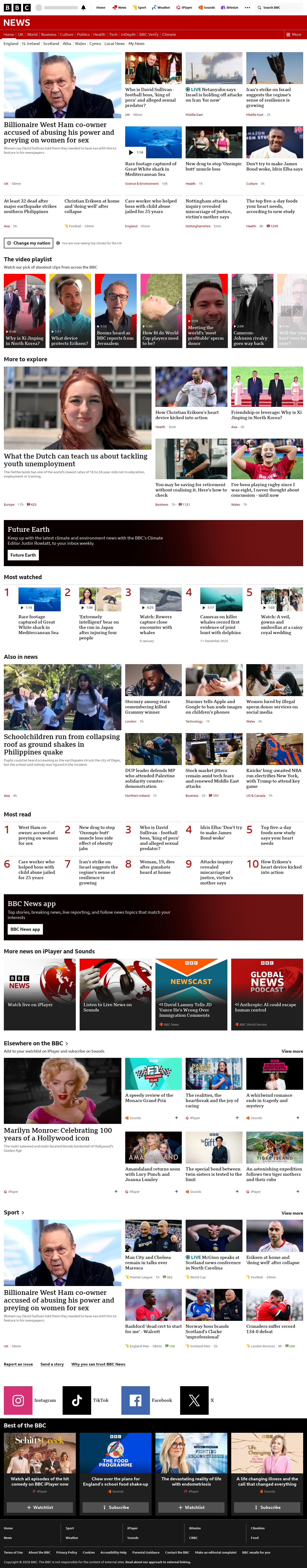 BBC News snapshot from Monday, 8 June 2026 at 18:00