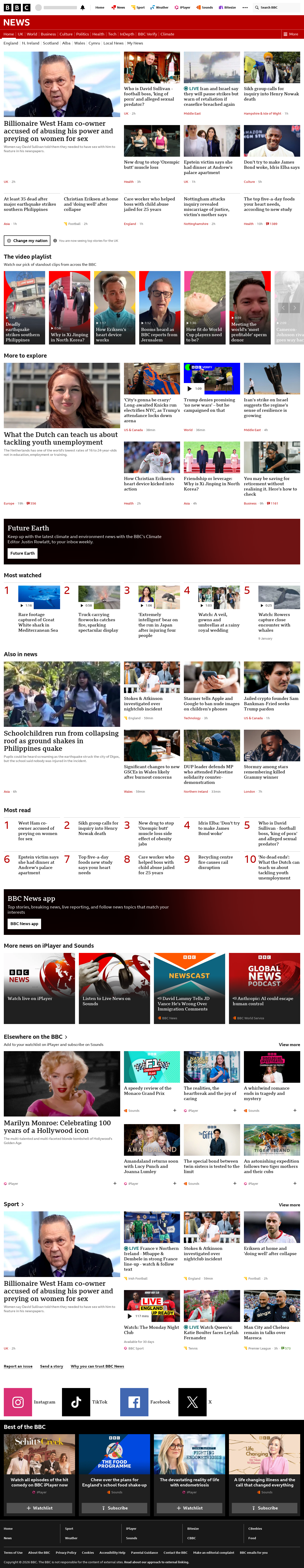 BBC News snapshot from Monday, 8 June 2026 at 20:00