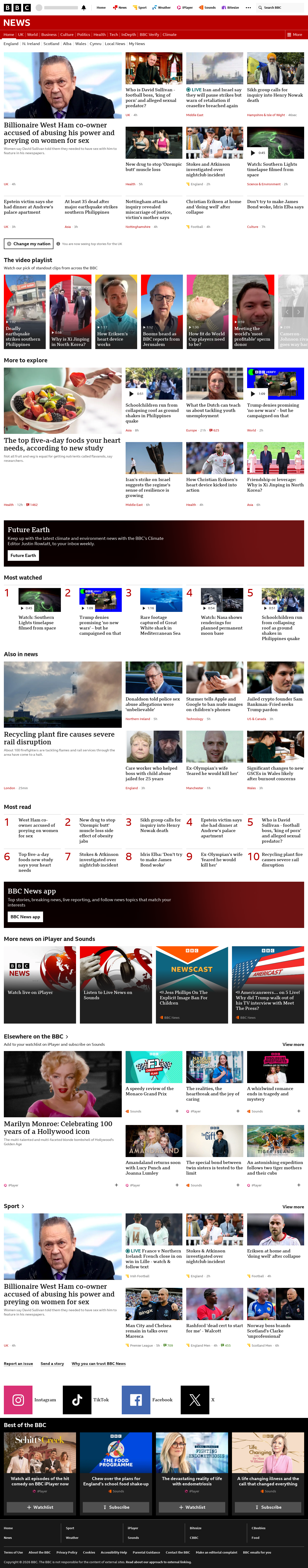 BBC News snapshot from Monday, 8 June 2026 at 22:00