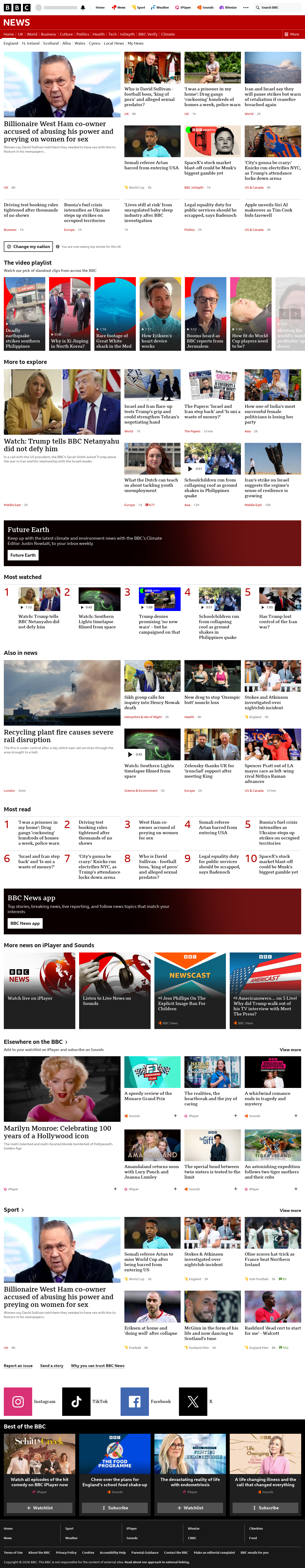BBC News snapshot from Tuesday, 9 June 2026 at 02:00