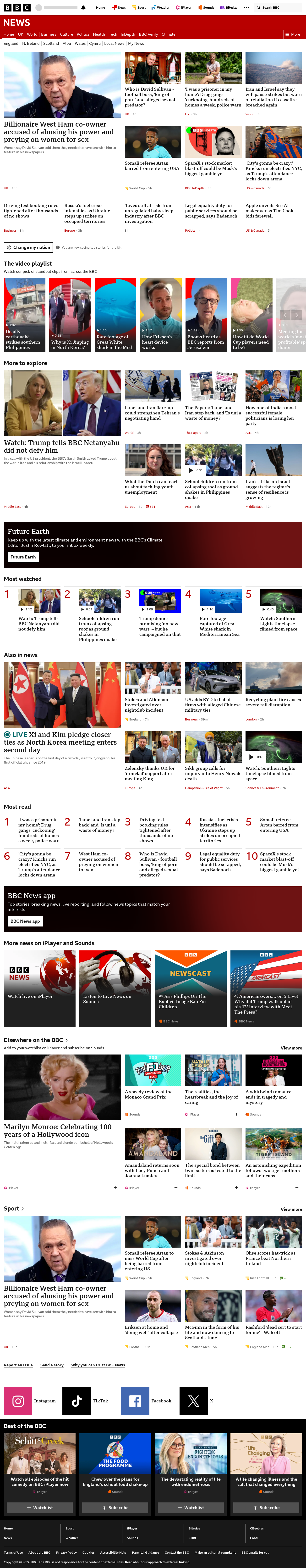 BBC News snapshot from Tuesday, 9 June 2026 at 04:00