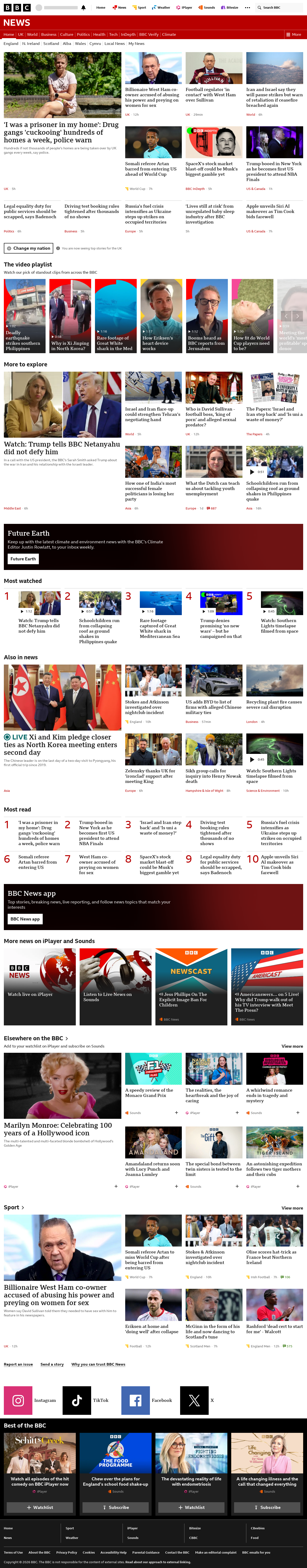 BBC News snapshot from Tuesday, 9 June 2026 at 06:00