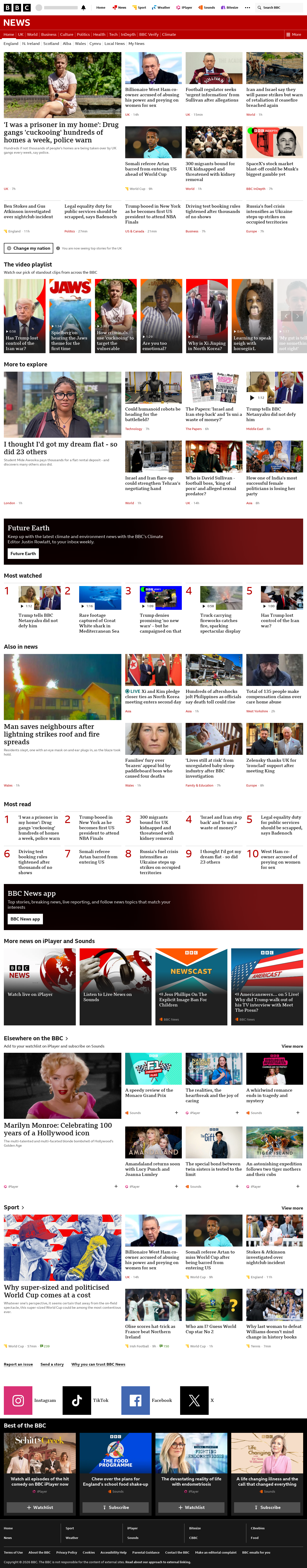 BBC News snapshot from Tuesday, 9 June 2026 at 08:00