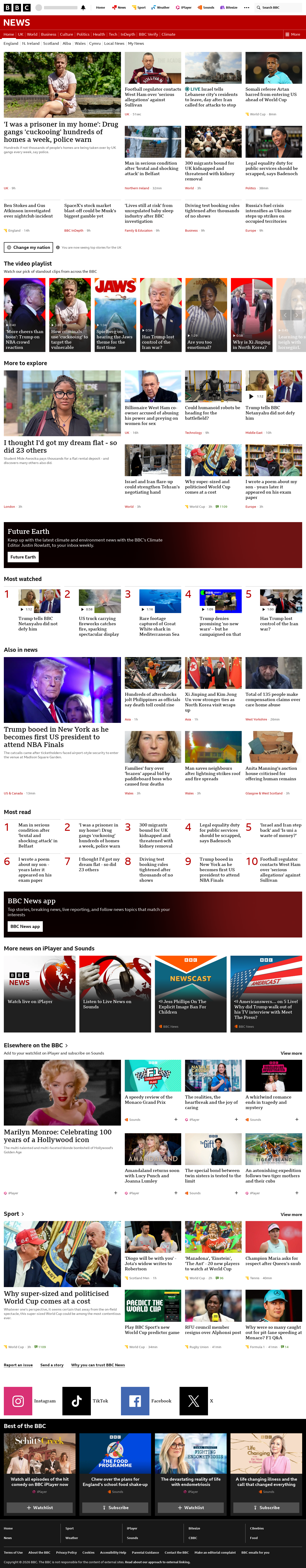 BBC News snapshot from Tuesday, 9 June 2026 at 10:00