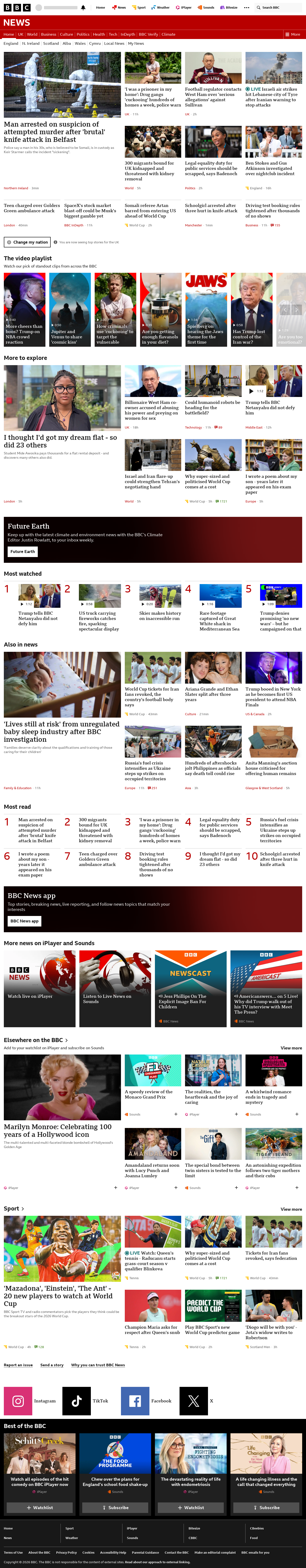 BBC News snapshot from Tuesday, 9 June 2026 at 12:00