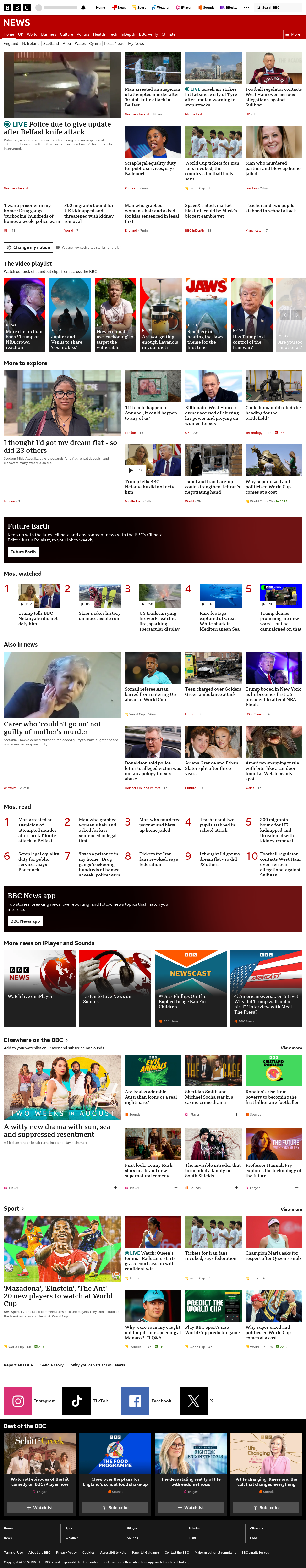 BBC News snapshot from Tuesday, 9 June 2026 at 14:00