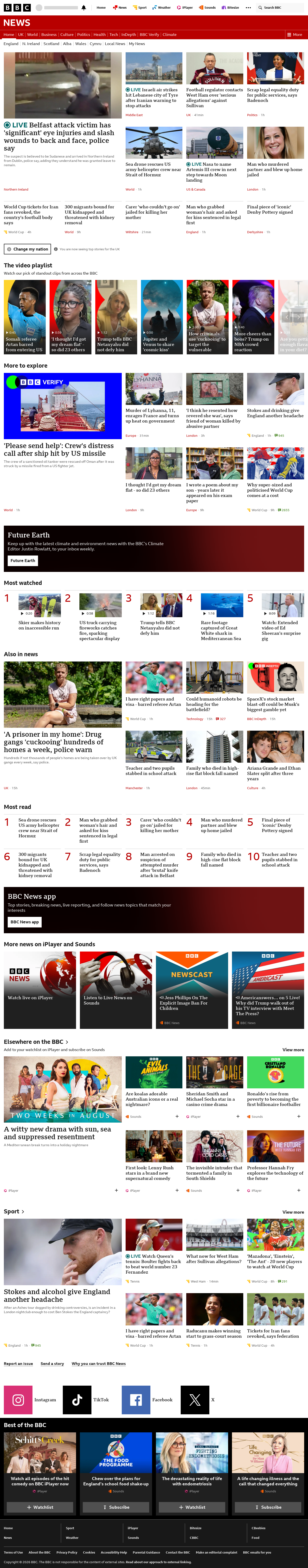 BBC News snapshot from Tuesday, 9 June 2026 at 16:00