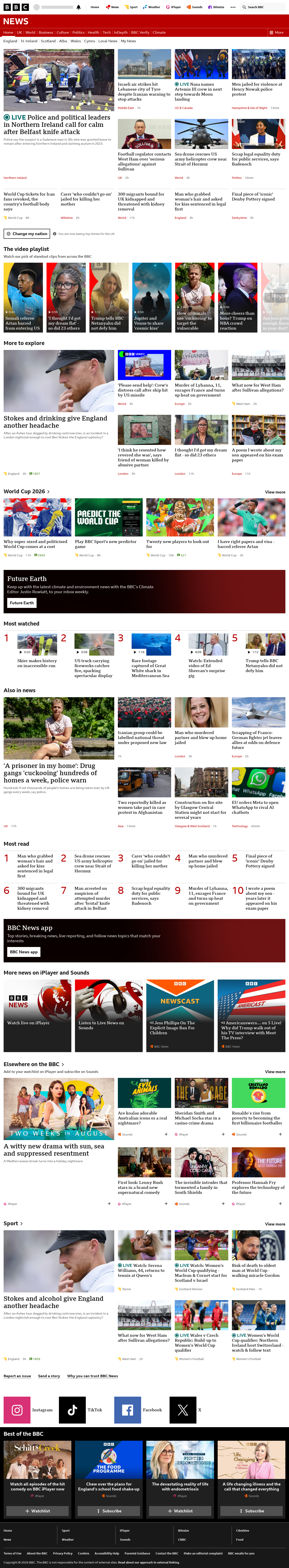 BBC News snapshot from Tuesday, 9 June 2026 at 18:00