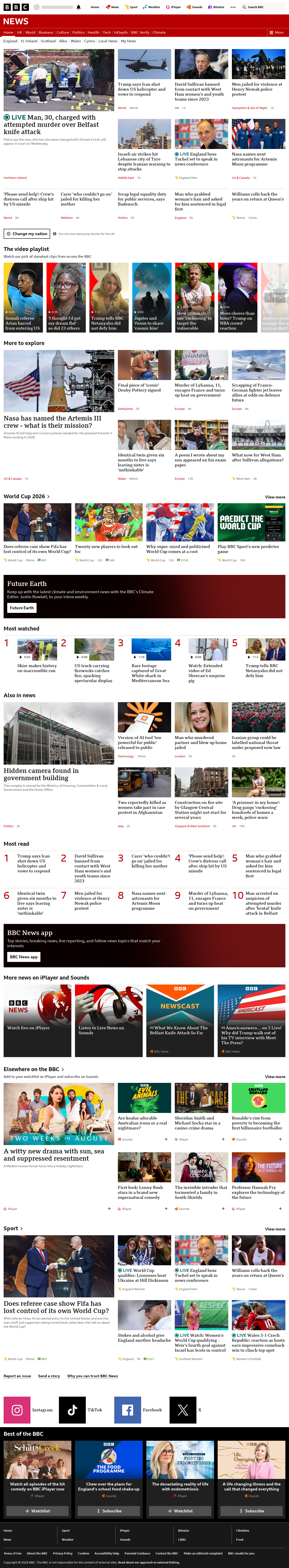 BBC News snapshot from Tuesday, 9 June 2026 at 20:00