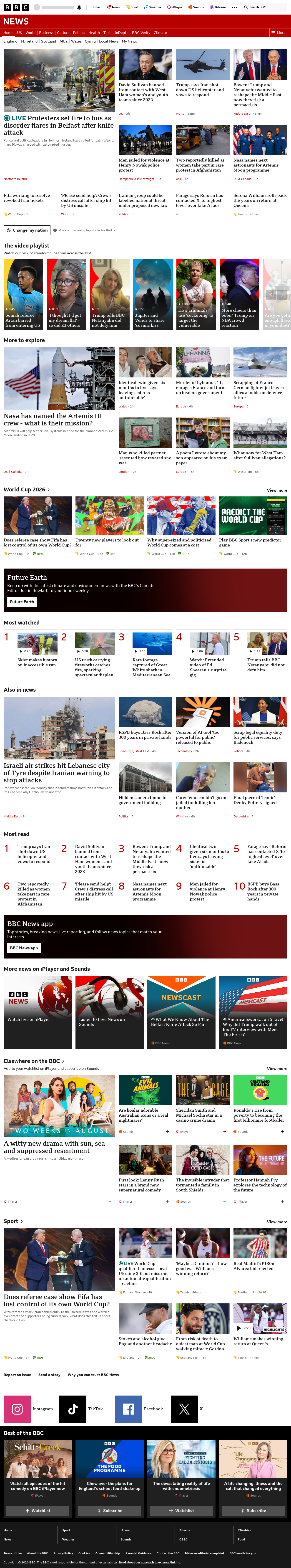 BBC News snapshot from Tuesday, 9 June 2026 at 22:00