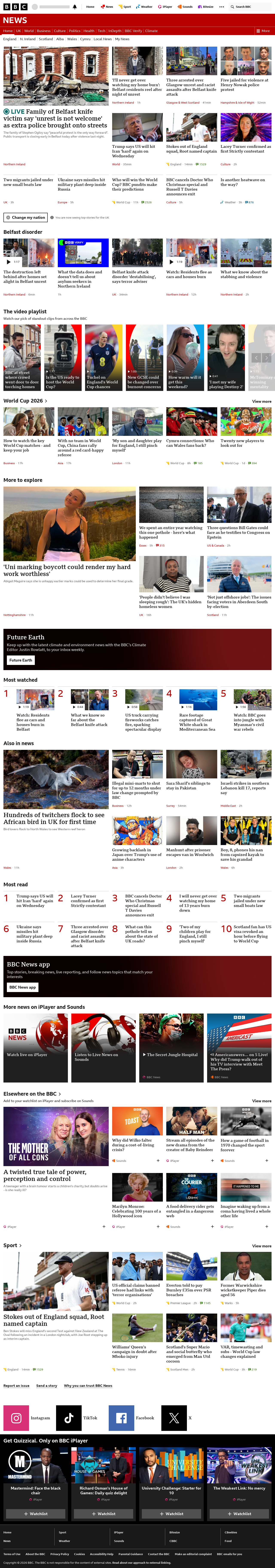 BBC News snapshot from Wednesday, 10 June 2026 at 18:00