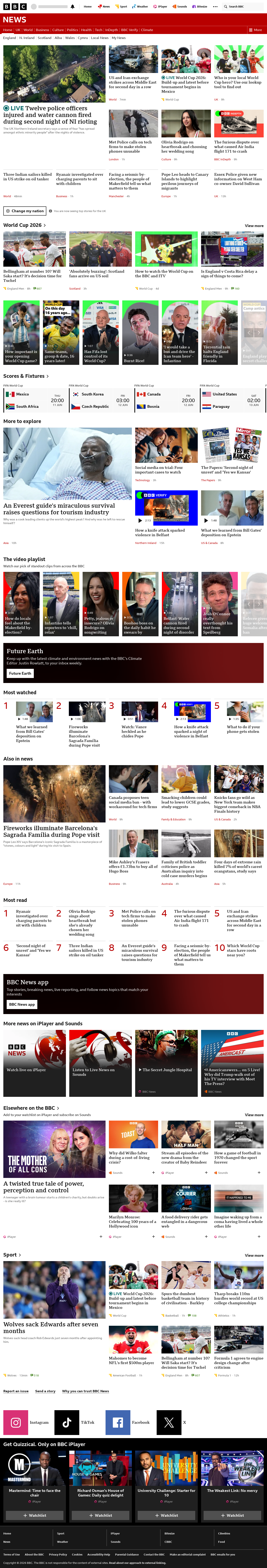 BBC News snapshot from Thursday, 11 June 2026 at 10:00