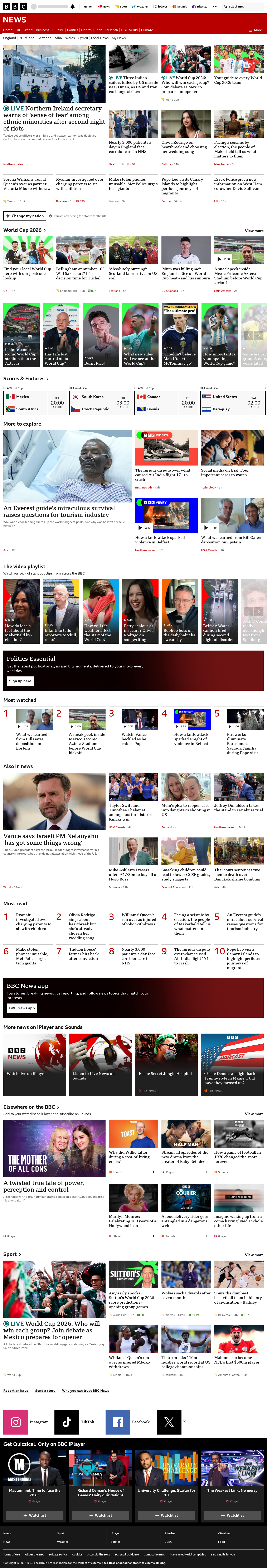 BBC News snapshot from Thursday, 11 June 2026 at 12:00