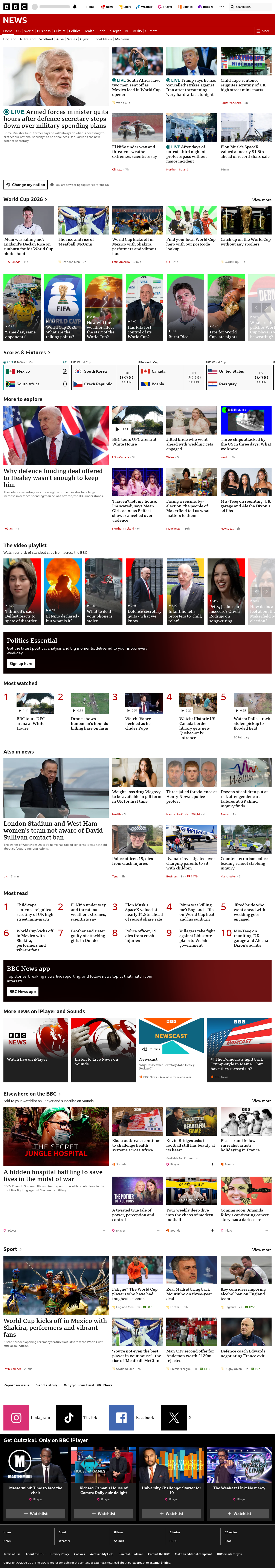 BBC News snapshot from Thursday, 11 June 2026 at 22:00