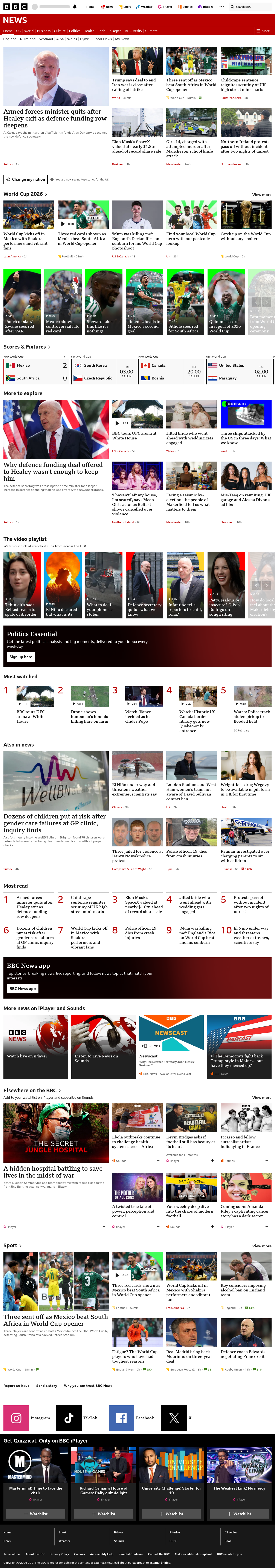 BBC News snapshot from Friday, 12 June 2026 at 00:00