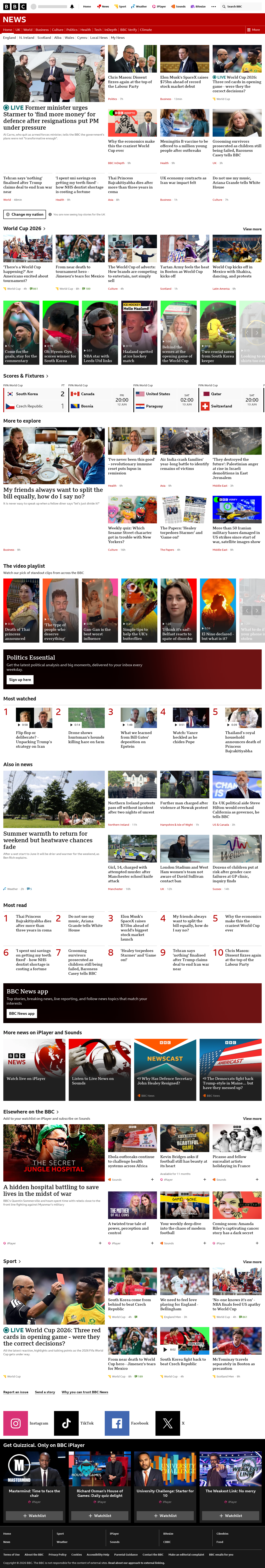 BBC News snapshot from Friday, 12 June 2026 at 10:00