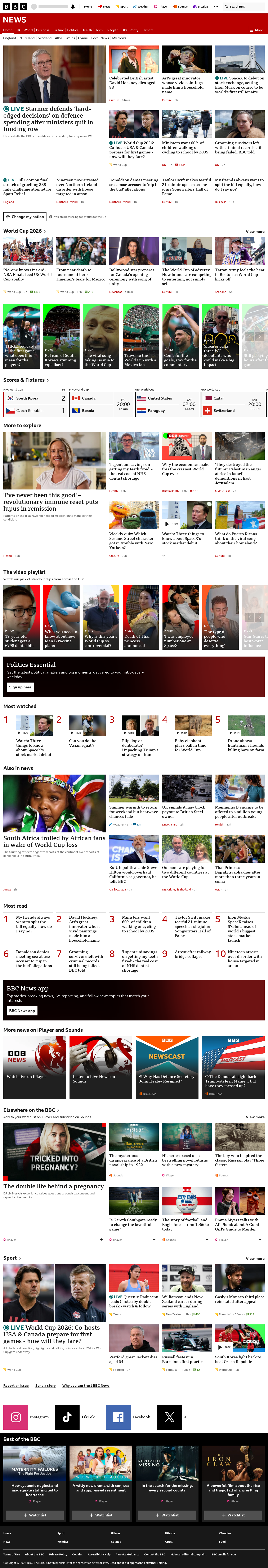 BBC News snapshot from Friday, 12 June 2026 at 14:00