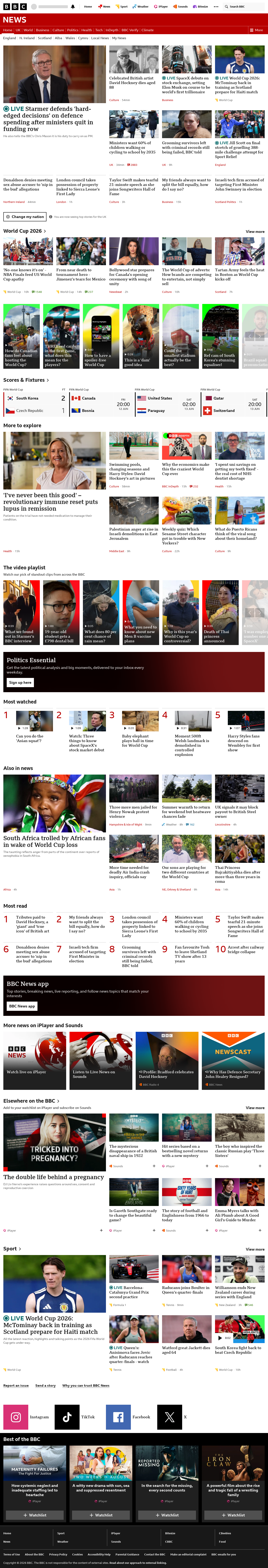 BBC News snapshot from Friday, 12 June 2026 at 16:00