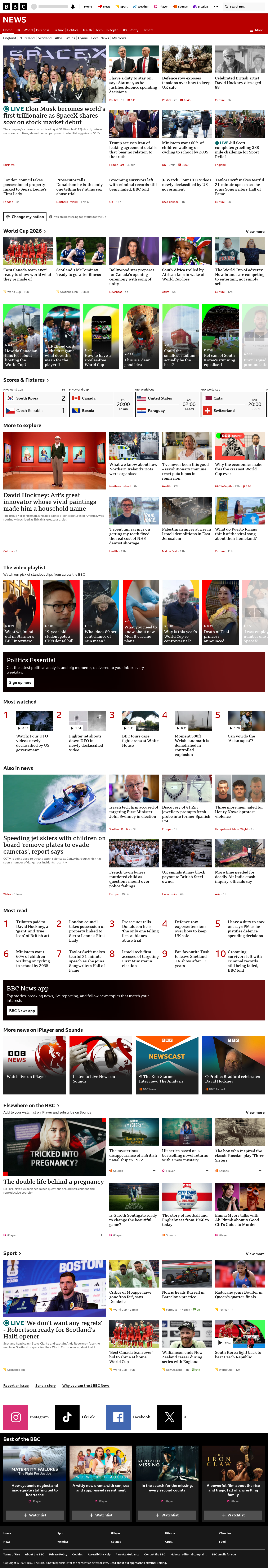 BBC News snapshot from Friday, 12 June 2026 at 18:00