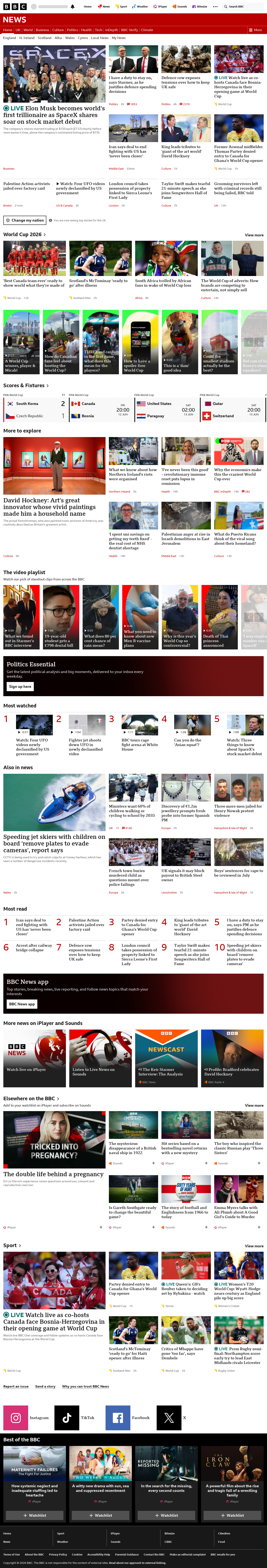 BBC News snapshot from Friday, 12 June 2026 at 20:00