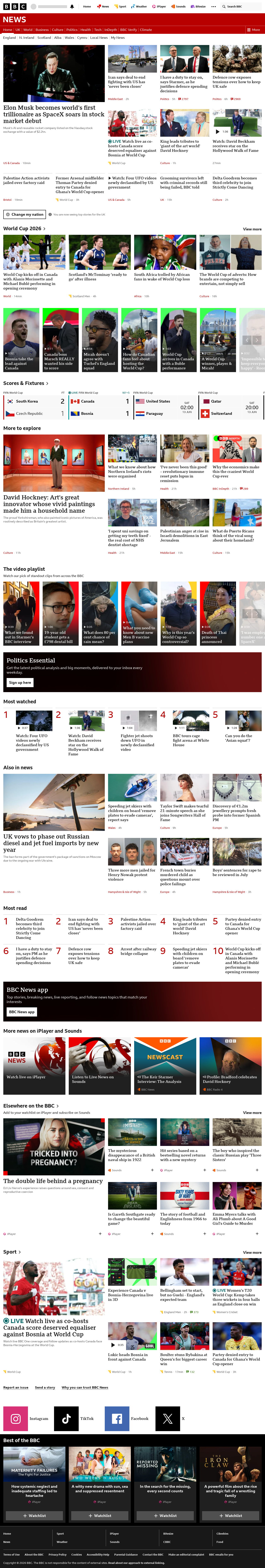 BBC News snapshot from Friday, 12 June 2026 at 22:00