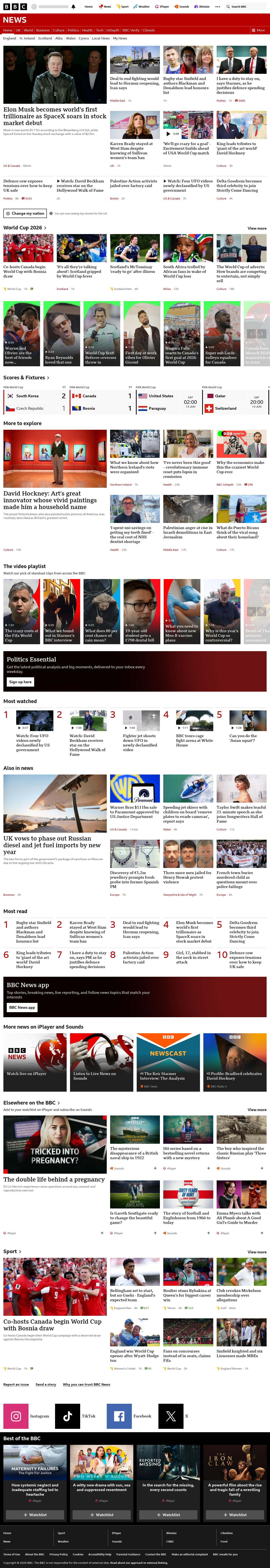 BBC News snapshot from Saturday, 13 June 2026 at 00:00