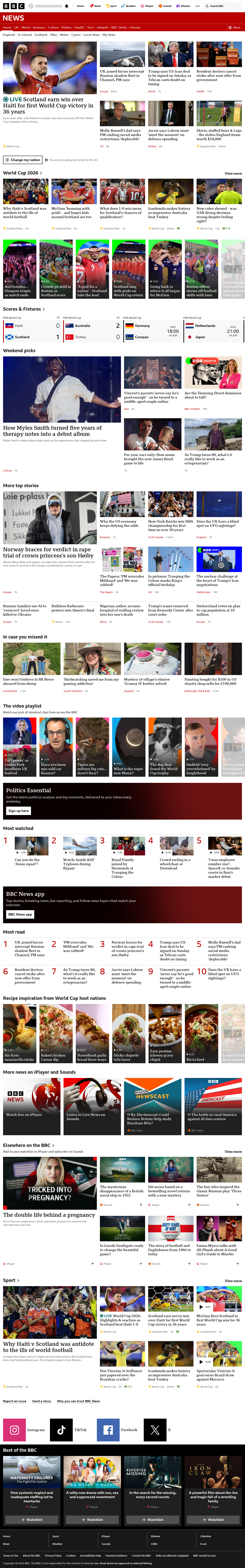 BBC News snapshot from Sunday, 14 June 2026 at 08:00