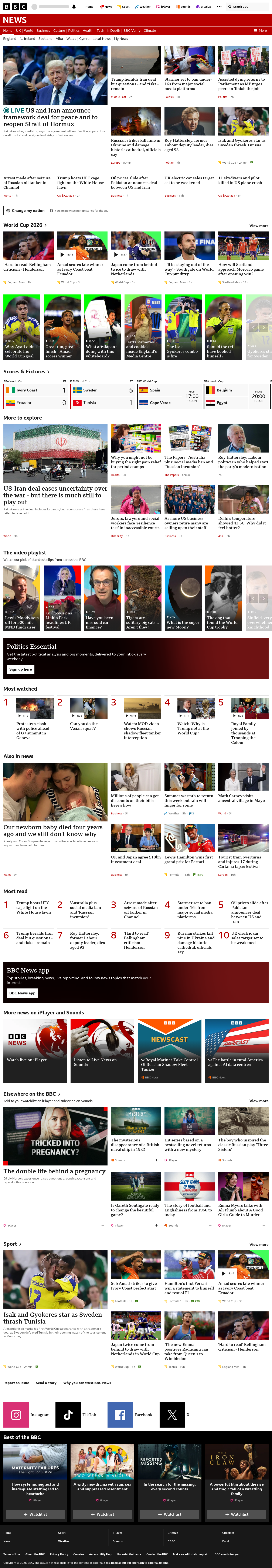 BBC News snapshot from Monday, 15 June 2026 at 06:00