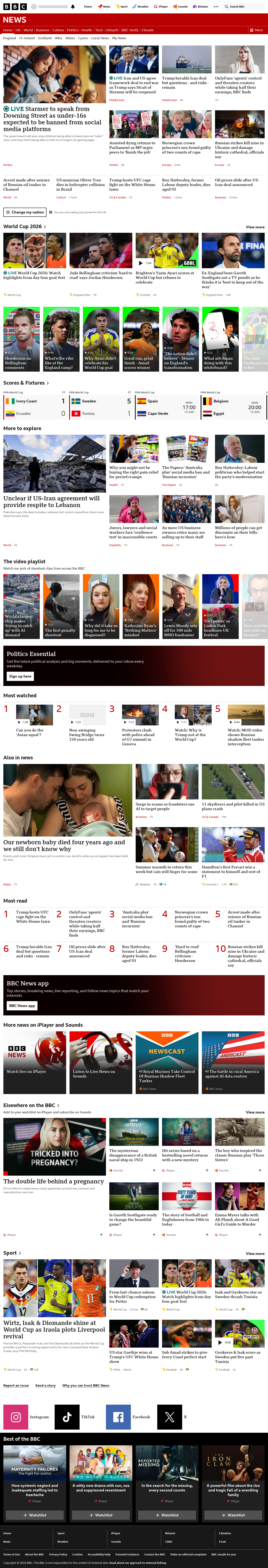 BBC News snapshot from Monday, 15 June 2026 at 08:00