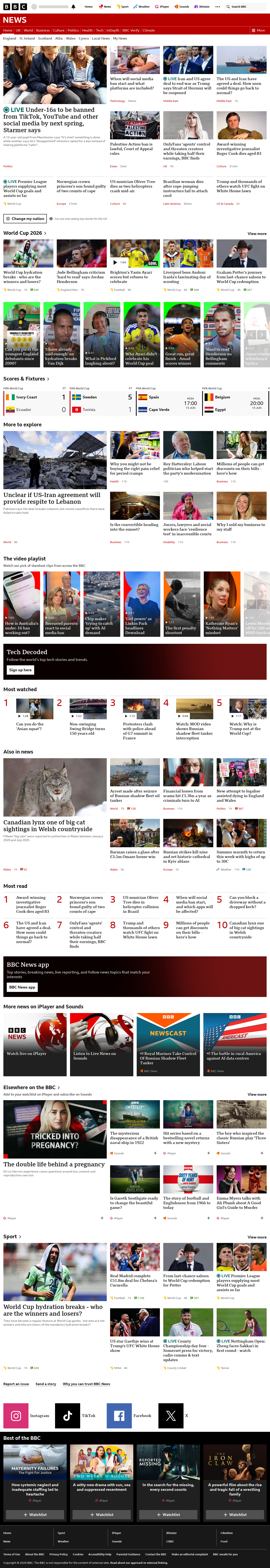 BBC News snapshot from Monday, 15 June 2026 at 12:00