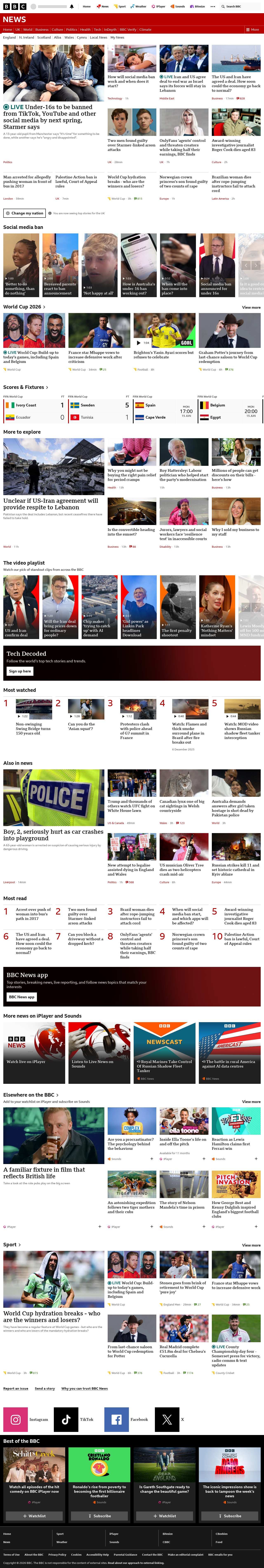BBC News snapshot from Monday, 15 June 2026 at 14:00