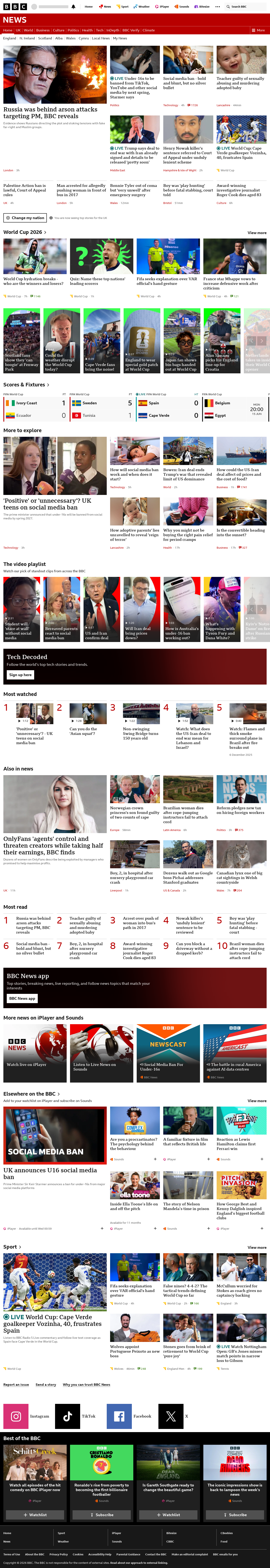 BBC News snapshot from Monday, 15 June 2026 at 18:00