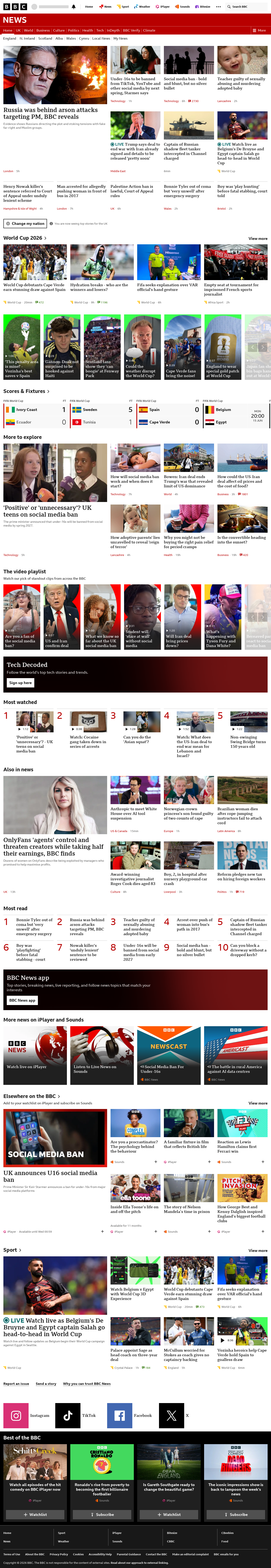 BBC News snapshot from Monday, 15 June 2026 at 20:00