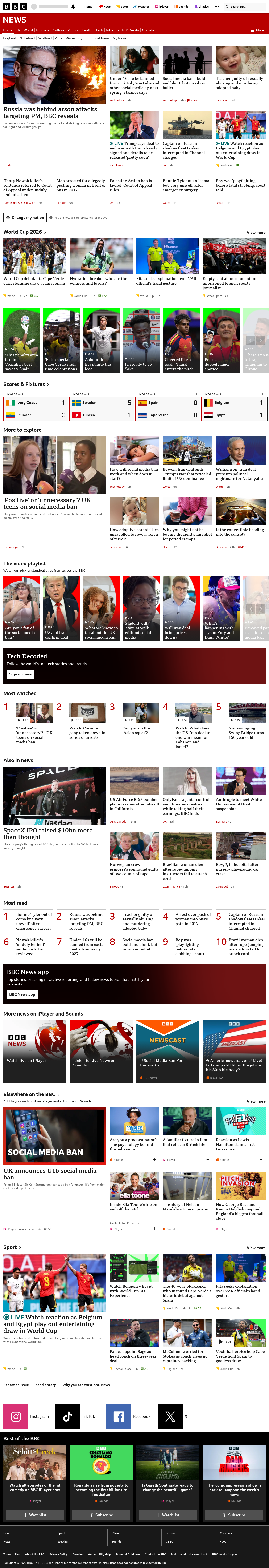 BBC News snapshot from Monday, 15 June 2026 at 22:00