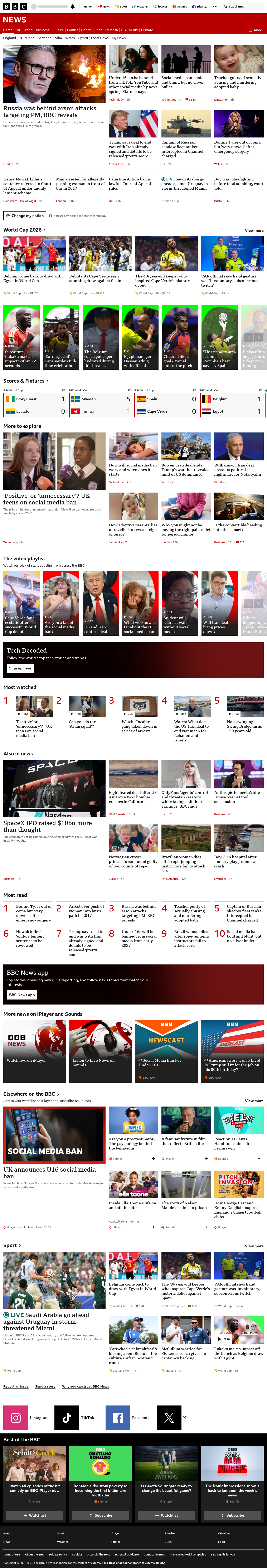 BBC News snapshot from Tuesday, 16 June 2026 at 00:00