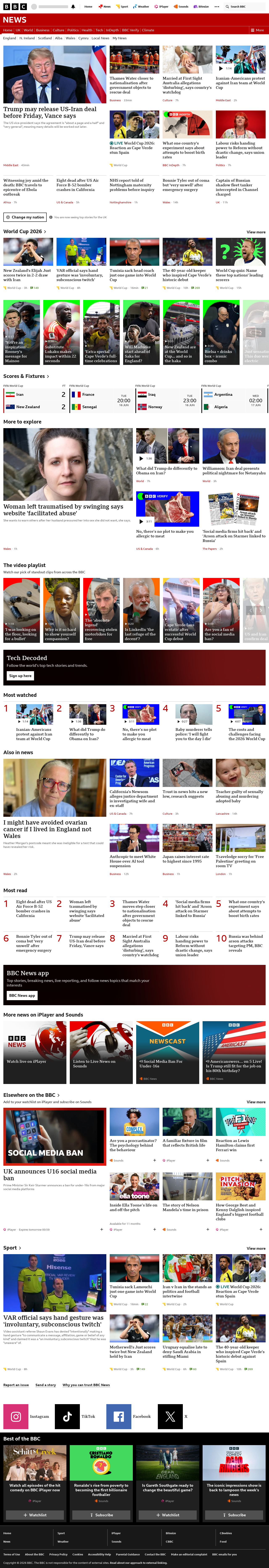 BBC News snapshot from Tuesday, 16 June 2026 at 08:00