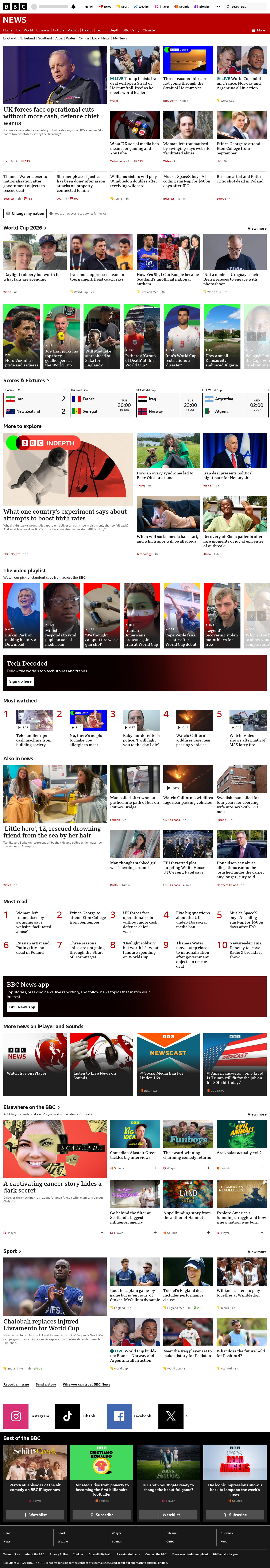 BBC News snapshot from Tuesday, 16 June 2026 at 16:00