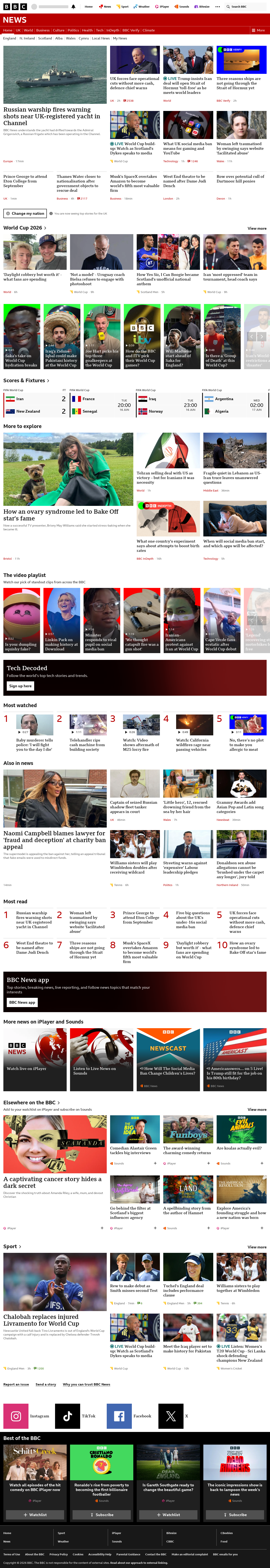 BBC News snapshot from Tuesday, 16 June 2026 at 18:00