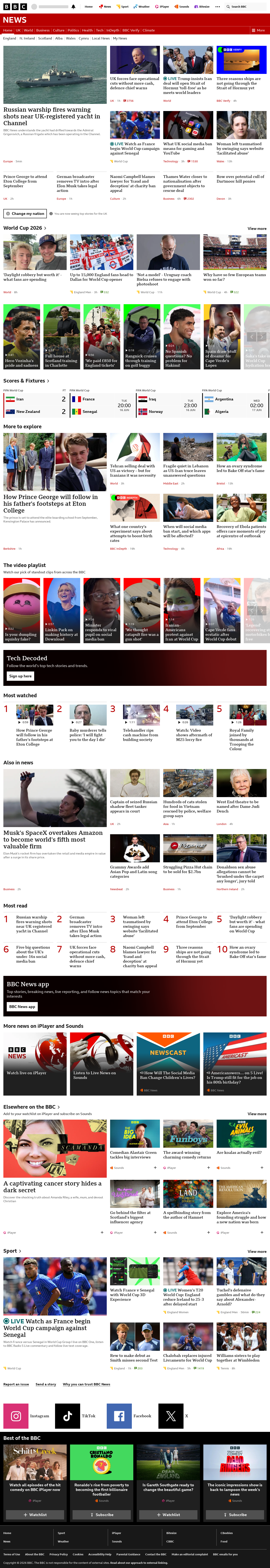 BBC News snapshot from Tuesday, 16 June 2026 at 20:00