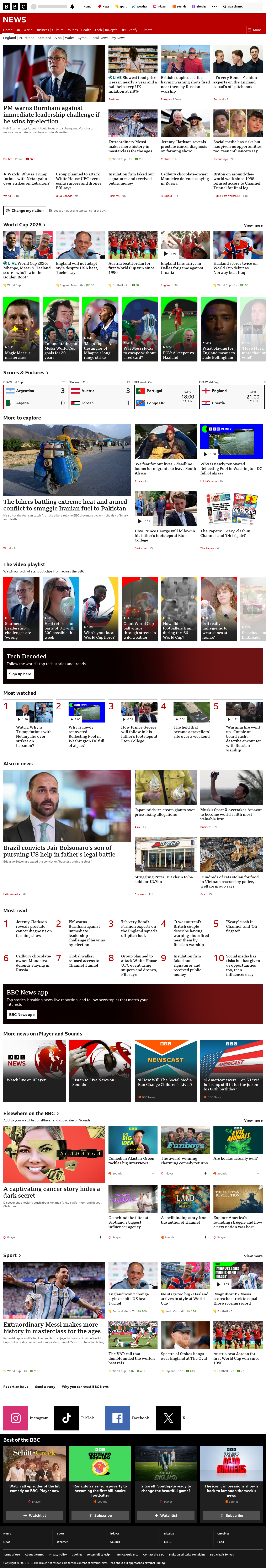 BBC News snapshot from Wednesday, 17 June 2026 at 10:00