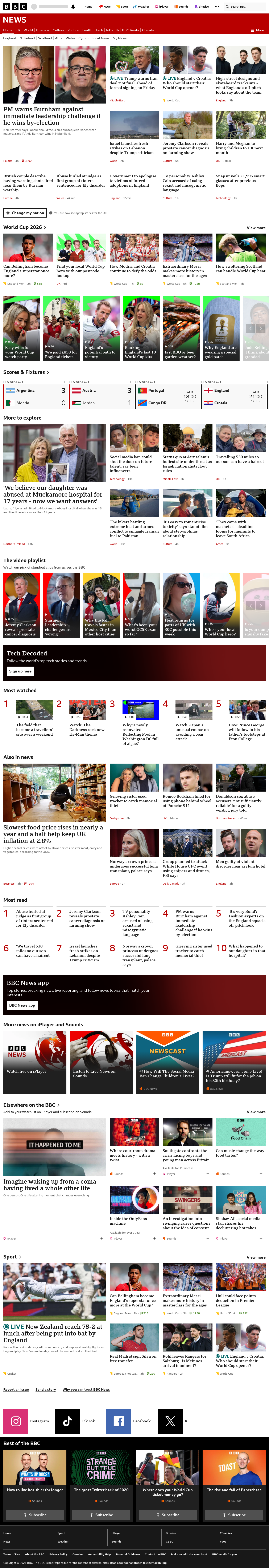 BBC News snapshot from Wednesday, 17 June 2026 at 14:00
