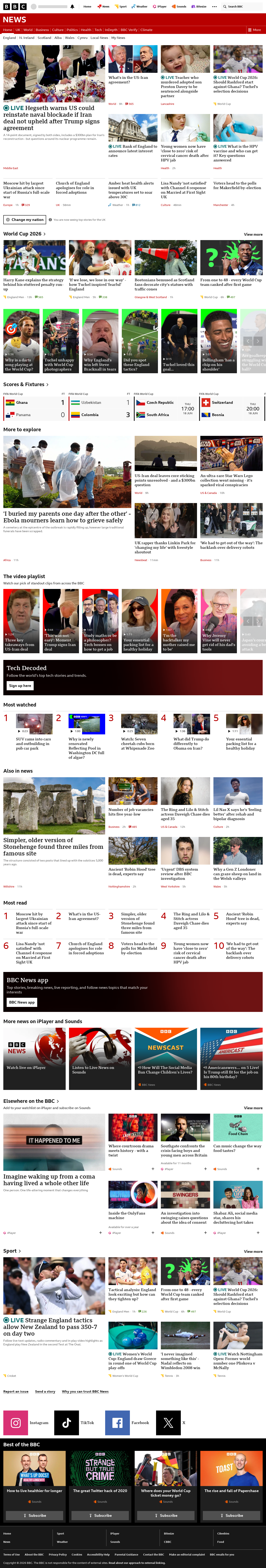 BBC News snapshot from Thursday, 18 June 2026 at 12:00