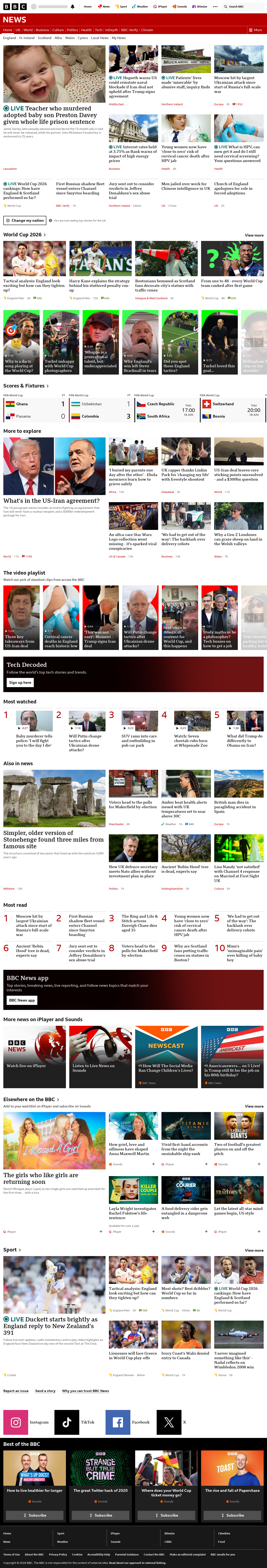 BBC News snapshot from Thursday, 18 June 2026 at 14:00