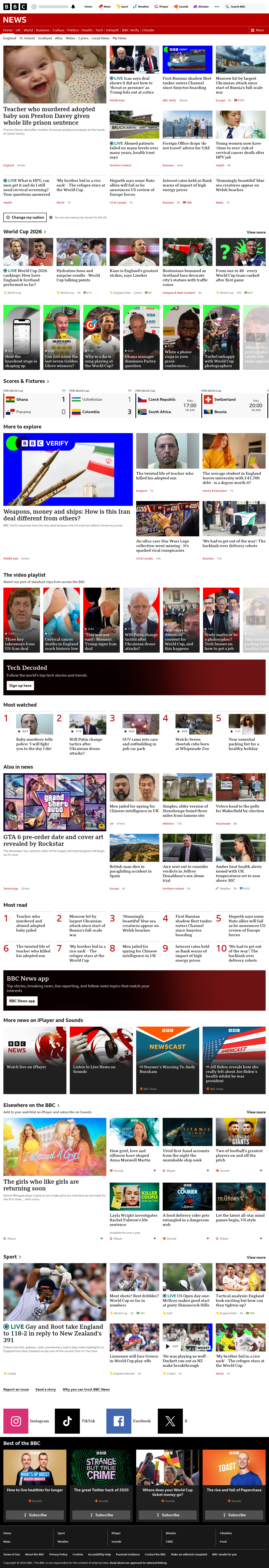 BBC News snapshot from Thursday, 18 June 2026 at 16:00