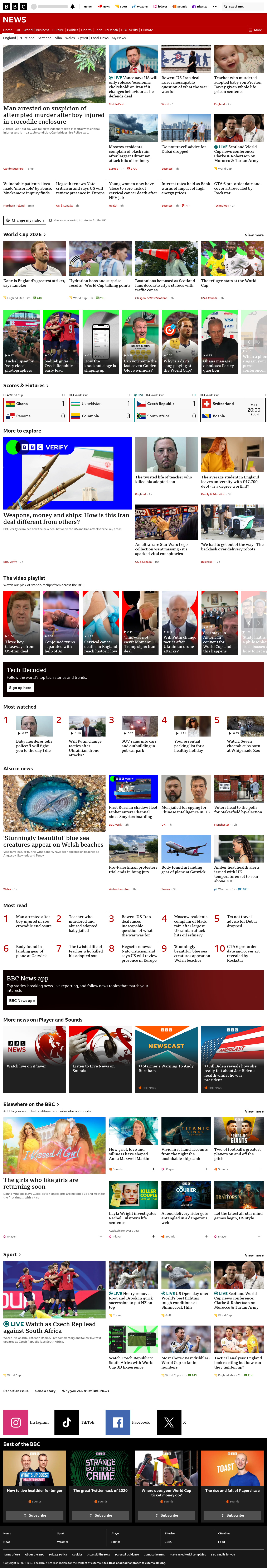 BBC News snapshot from Thursday, 18 June 2026 at 18:00