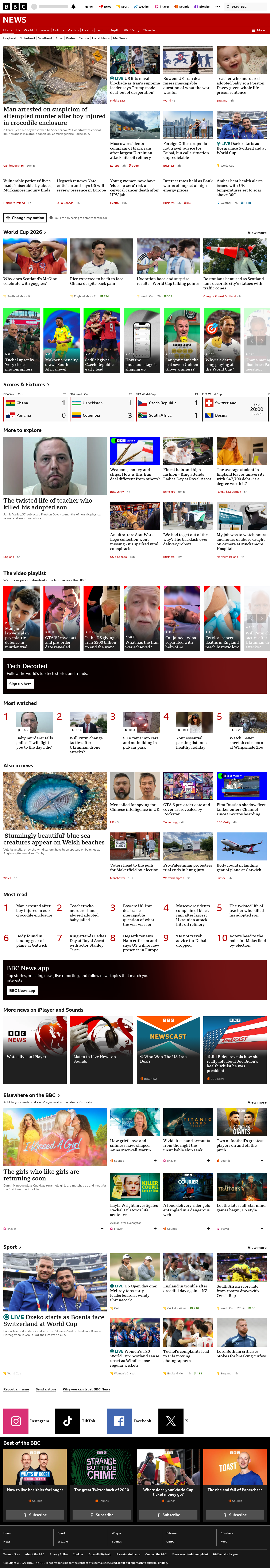 BBC News snapshot from Thursday, 18 June 2026 at 20:00