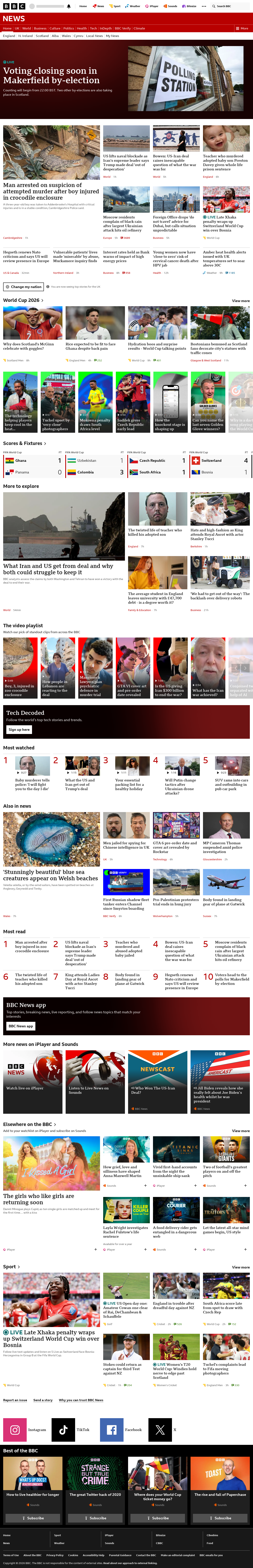 BBC News snapshot from Thursday, 18 June 2026 at 22:00