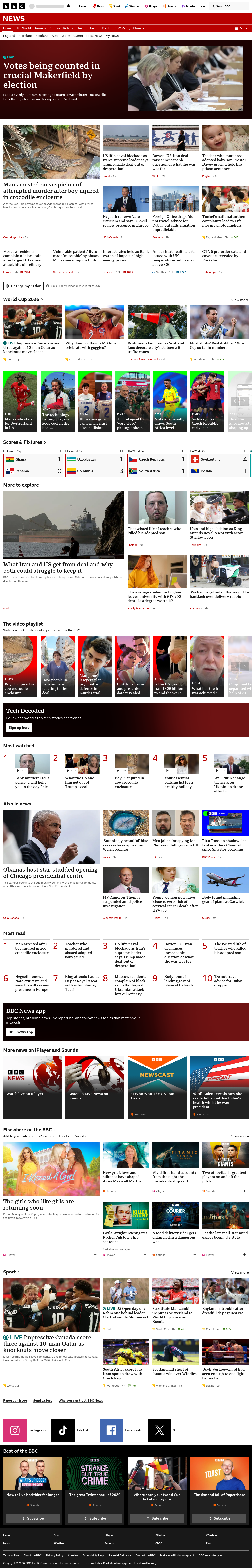 BBC News snapshot from Friday, 19 June 2026 at 00:00